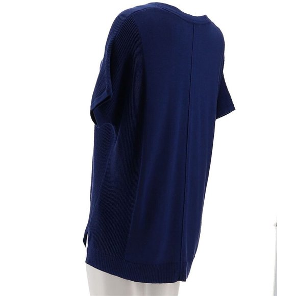 NWT ISAAC MIZRAHI TEXTURED STITCH DOLMAN PULL-OVER SWEATER NAVY XXS - Picture 4 of 12